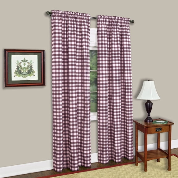 Sweet Home Collection Kitchen Window Curtain Panel Treatment Decorative Buffalo Check Design, 84" Long, Burgundy(Pack of 24)