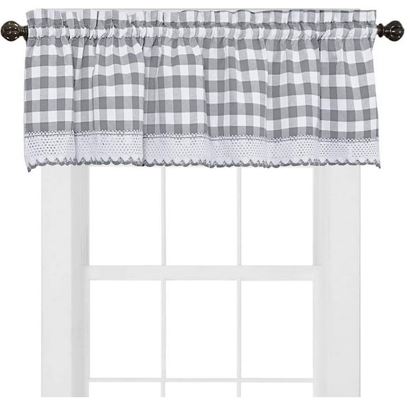 Sweet Home Collection Kitchen Window Curtain Panel Treatment Decorative Buffalo Check Design, Valance, Gray