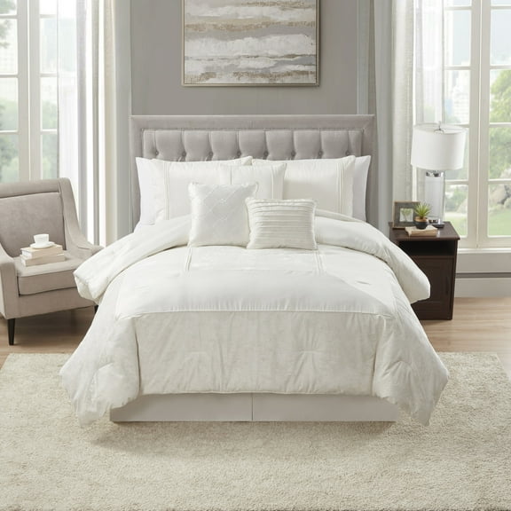 Sweet Home Collection Luna 7 Piece Crushed Velvet Comforter Set, King, Ivory
