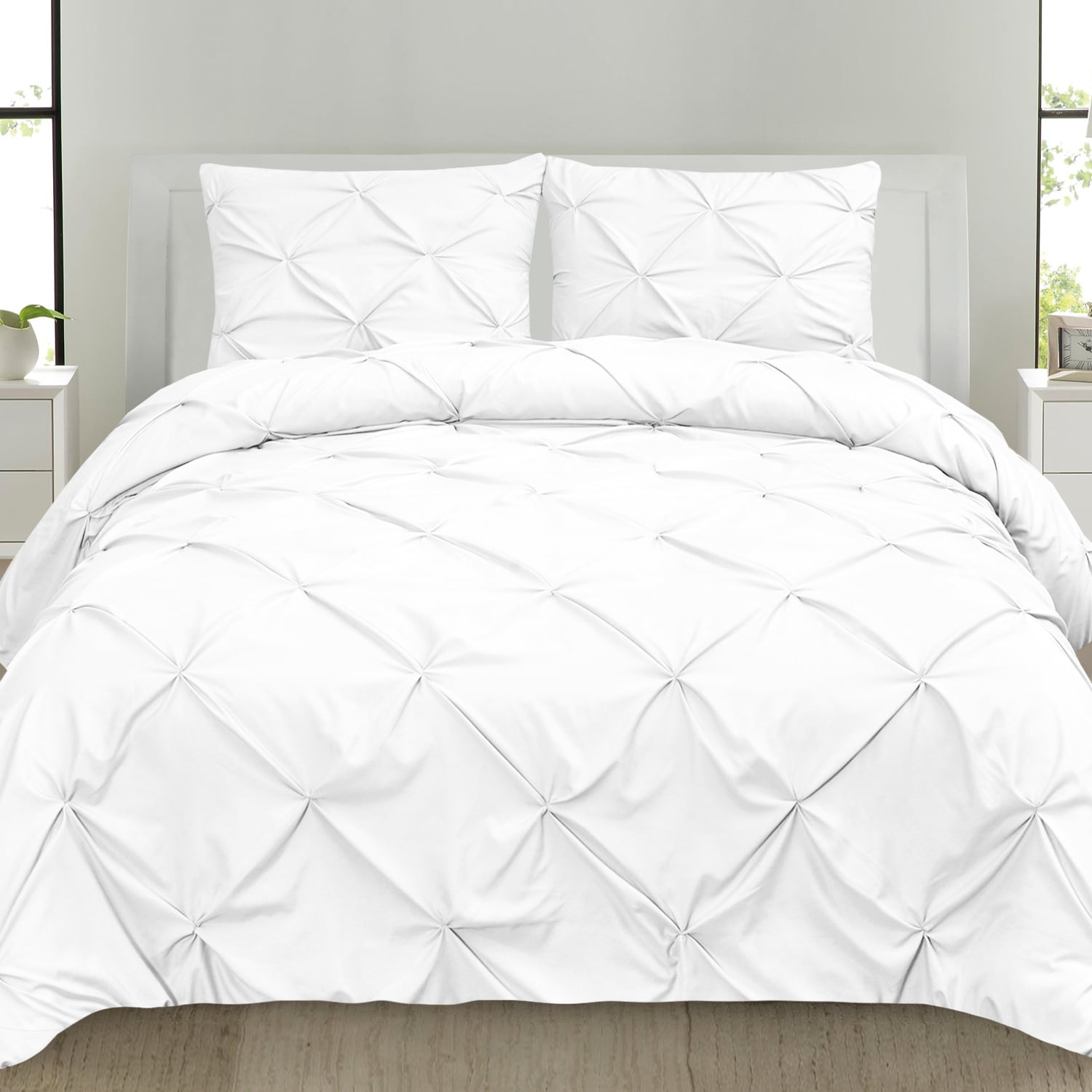 Sweet Home Collection, Luxurious 3 Piece Microfiber Pinch Pleat Pintuck Duvet Cover & Pillow Sham Set - Queen, White