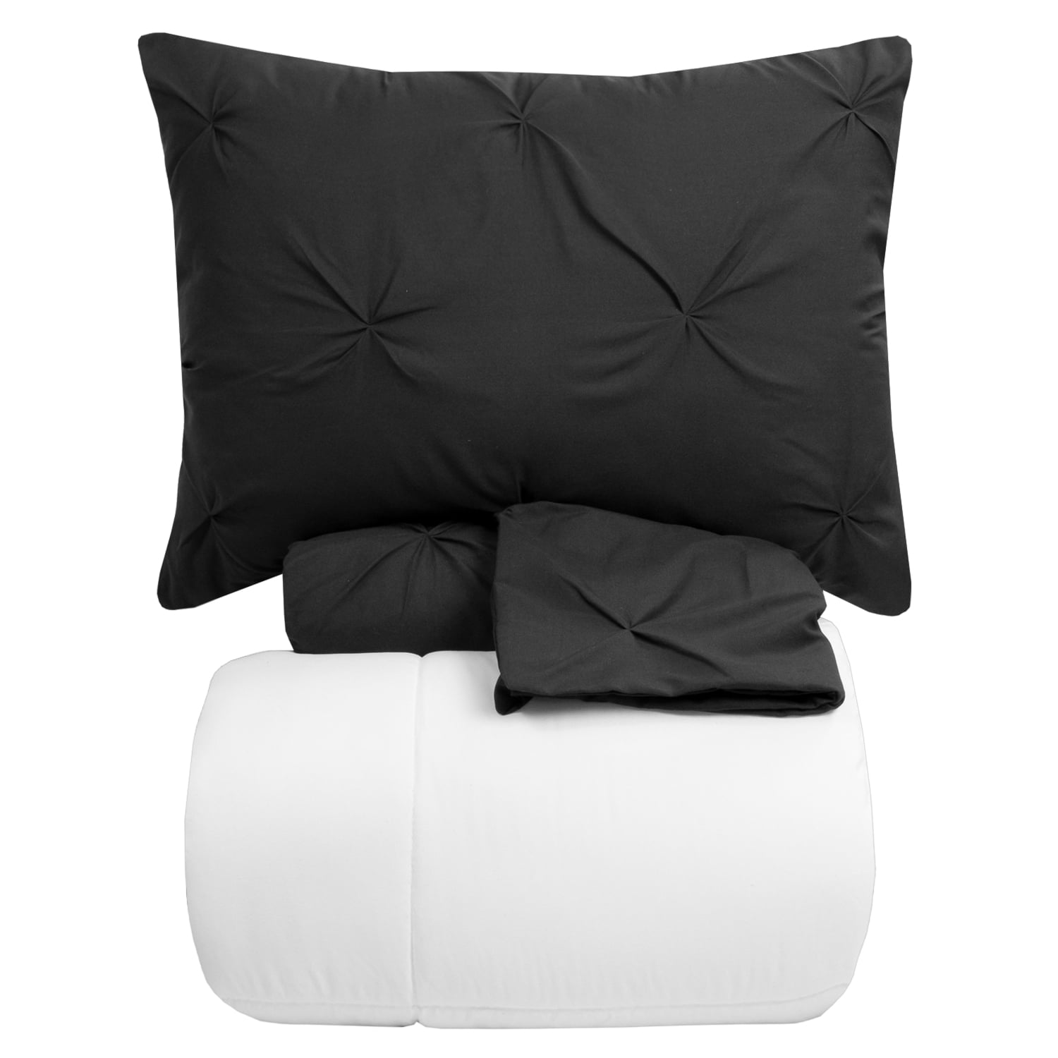 Luxury Black Pintuck Queen Duvet Cover Set with Shams and Comforter