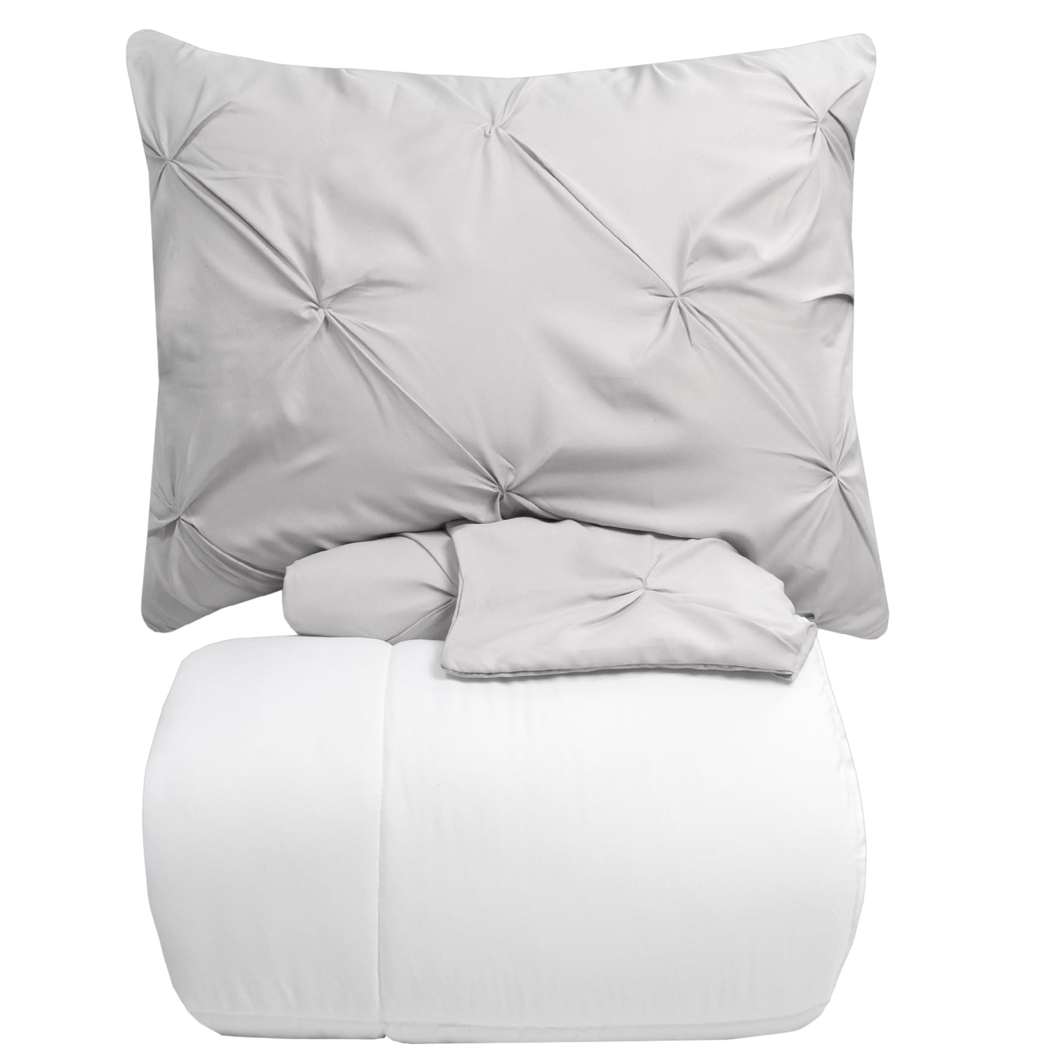 Sweet Home Collection, Luxury 4-Piece Silver Pinch Pleat Pintuck Duvet with Shams and White Comforter Set, Queen, Silver, Pintuck