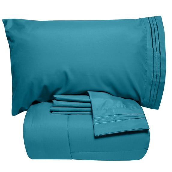 Sweet Home Collection Luxury 5-Piece Teal Solid Color Bed in a Bag, Twin