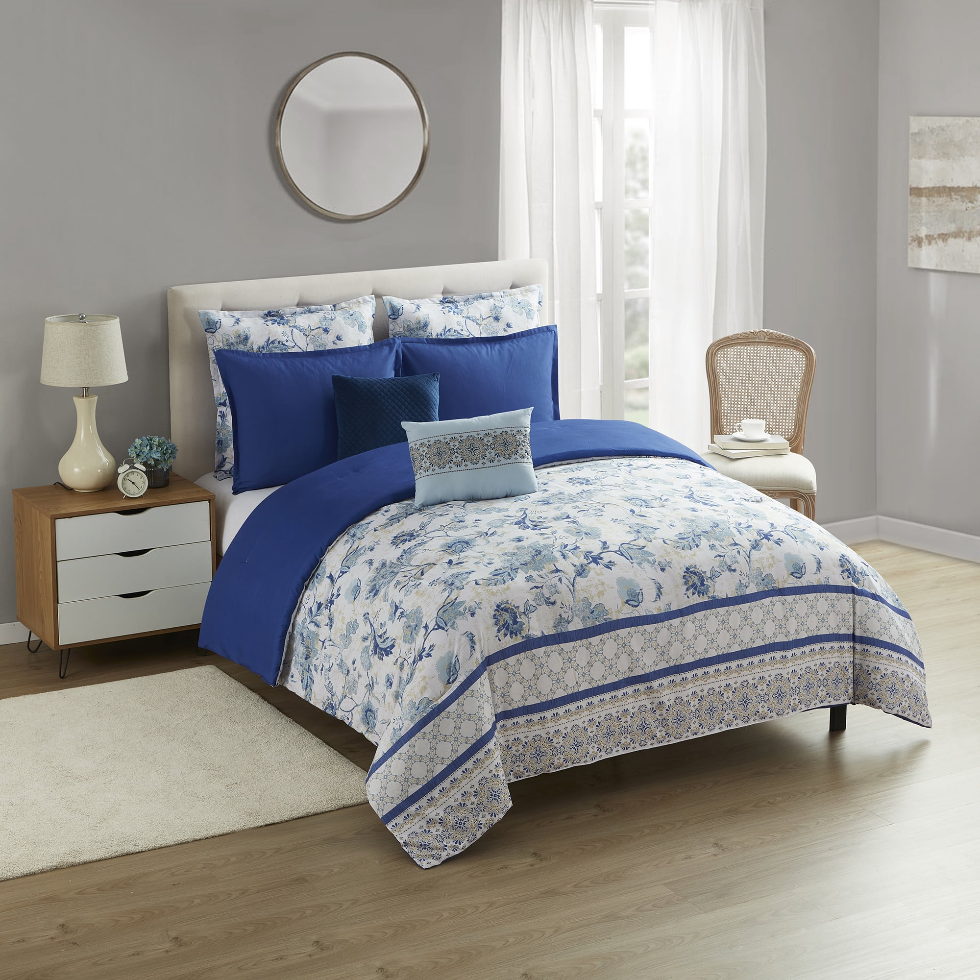 King Blue Microfiber Reversible Bed in a Bag Set