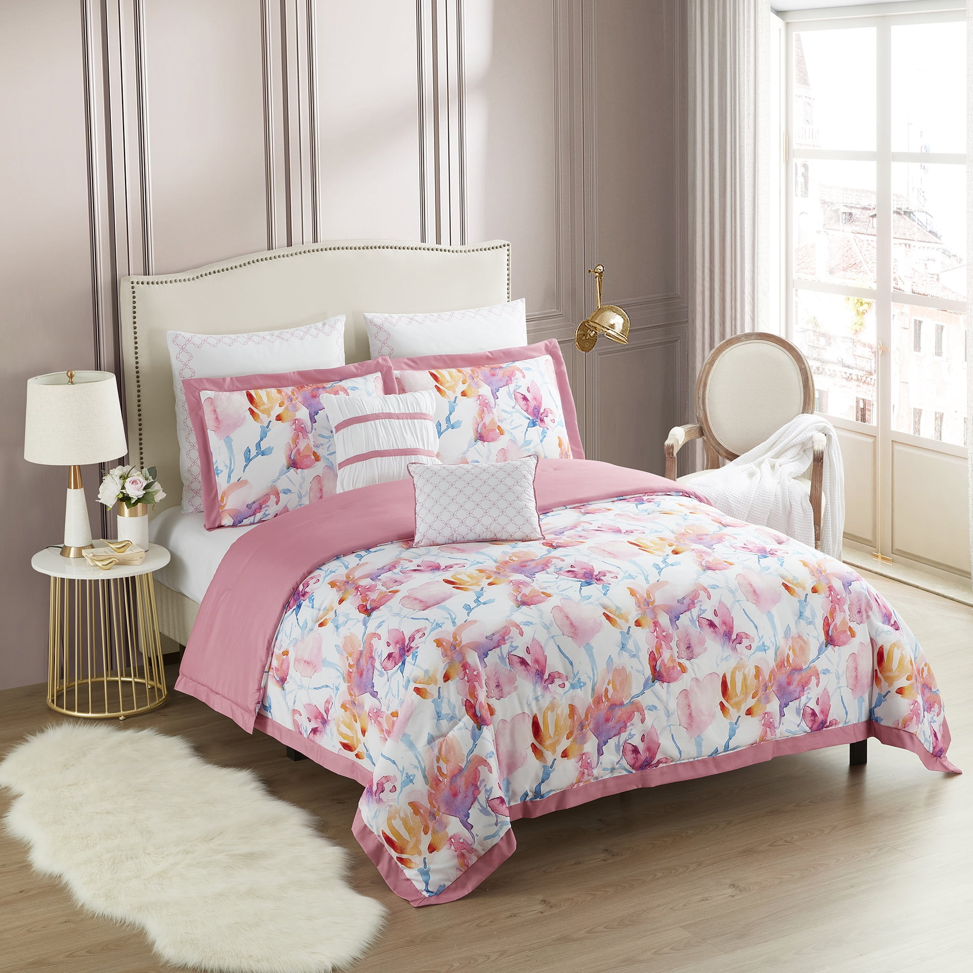 Melrose Queen Reversible Floral Microfiber Comforter Set