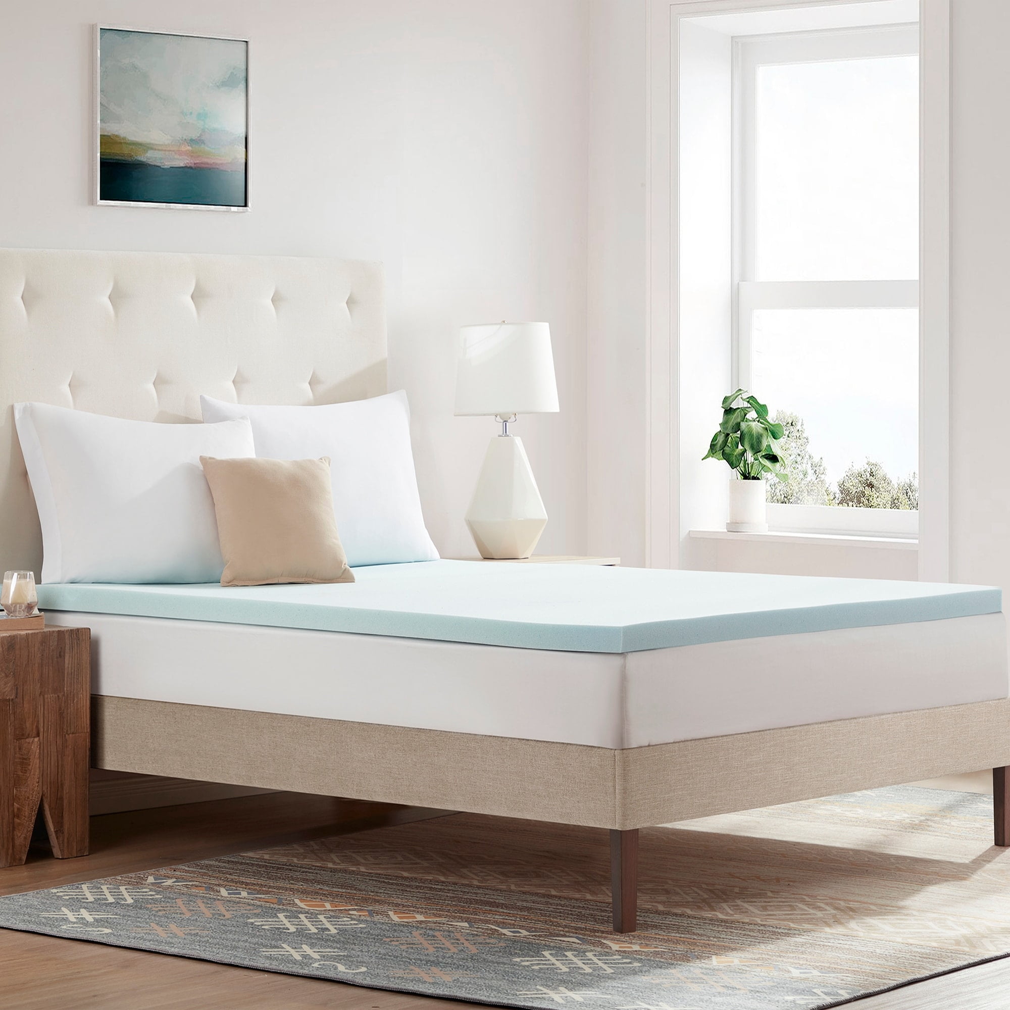 King Size Blue Gel Memory Foam Mattress Topper 2"