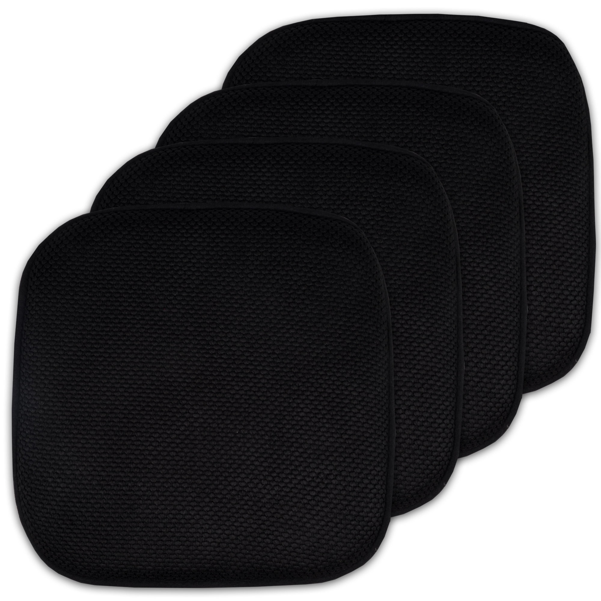 Black Memory Foam Rounded Square Chair Cushions, 16" x 16" (4-Pack)