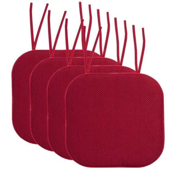 Sweet Home Collection Memory Foam Honeycomb Non-slip Chair Cushion Pads (16 x 16 in.) Red Set of 4