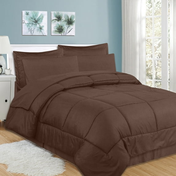 Sweet Home Collection Microfiber 8 Piece Bed In A Bag Checkered Comforter Set - Chocolate, King