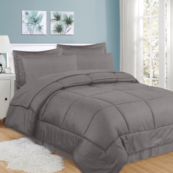 Sweet Home Collection Microfiber 8 Piece Bed In A Bag Checkered Comforter Set - Gray,Queen