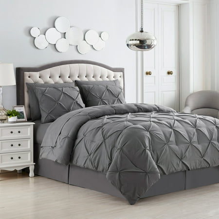 Sweet Home Collection Microfiber Hypoallergenic 8-Piece Gray Checkered Embossed Bed in a Bag, King
