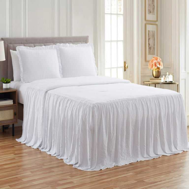 Sweet Home Collection Microfiber Ruffled Bedspread & Sham Set White Queen