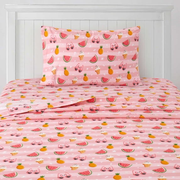 Sweet Home Collection Microfiber Sweet Summer Fun Pink Kids Sheet Set Twin XL