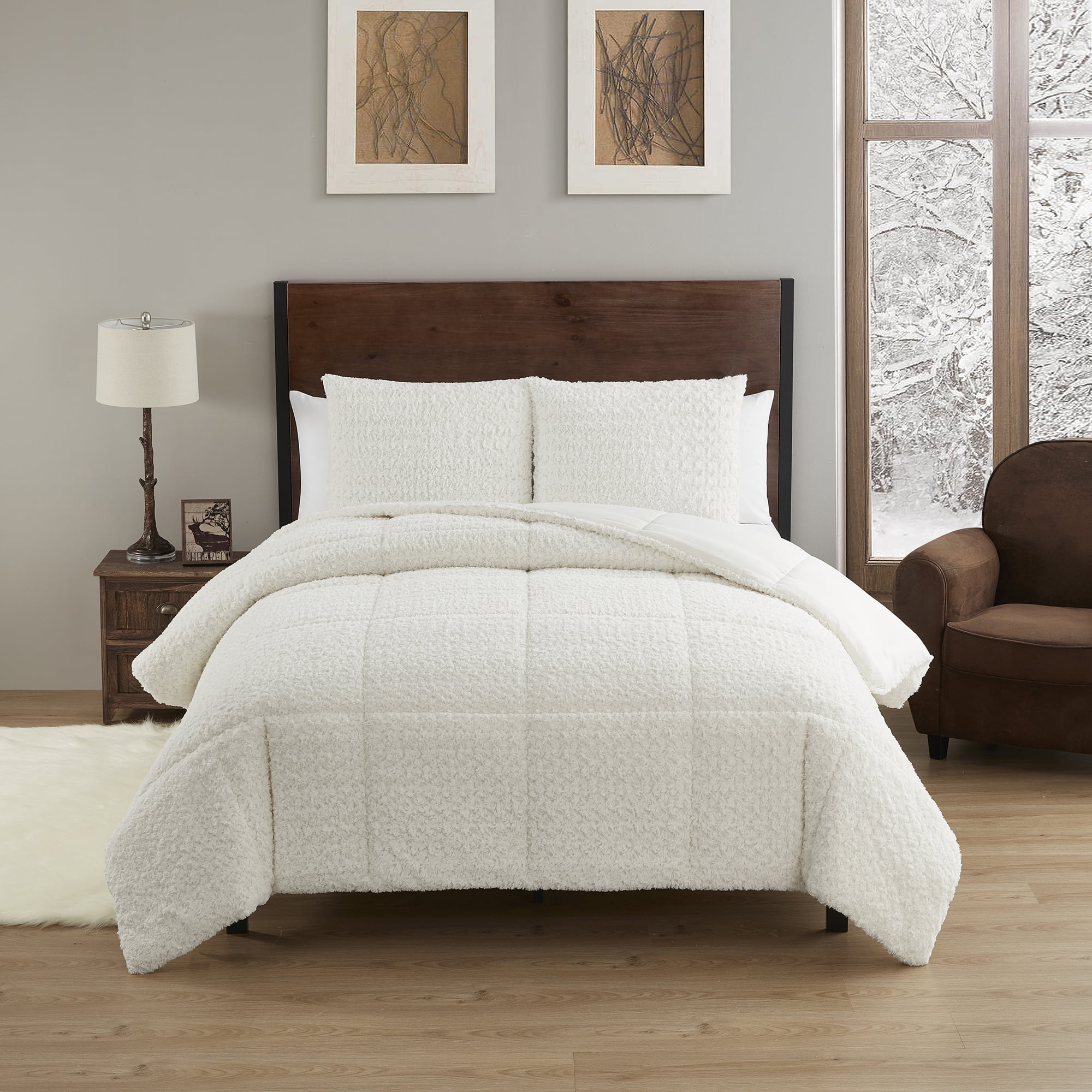 King Ivory Faux Fur Reversible Down Alternative Bedspread Set