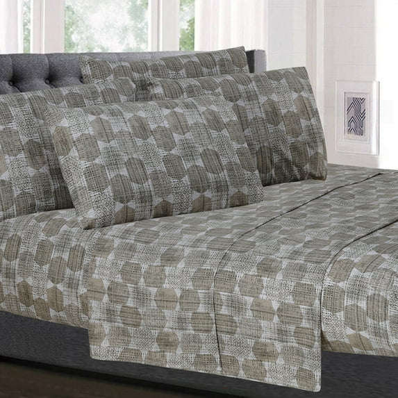 Sweet Home Collection Monaco Geometric Pattern 4-Piece Bed Sheet Set - Taupe, Twin