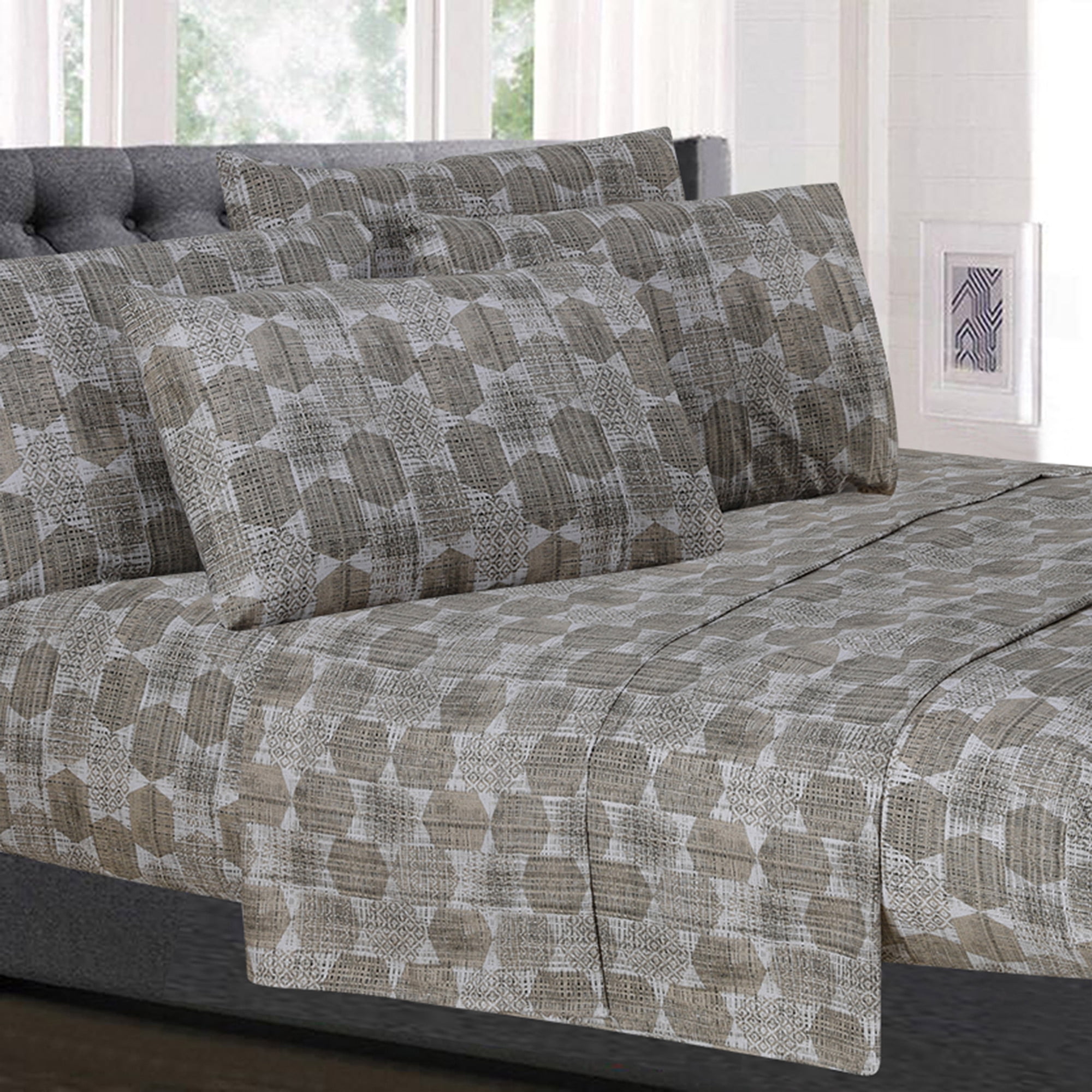 King Multi-Color Geometric Microfiber 6-Piece Sheet Set