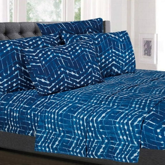 Sweet Home Collection Monroe Zig Zag Pattern 1500 Thread Count 6 Piece Sheet Set Blue, Full