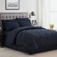 thumbnail image 1 of Dobby Stripe 8 Piece Bed in a Bag Bedding Set Includes Bed Sheets and Bed Skirt, Queen - Navy Blue, 1 of 5