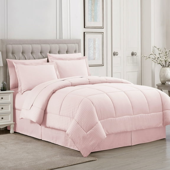 Sweet Home Collection Pale Pink 8 Piece Bed in a Bag Comforter Set with Sheets, Queen