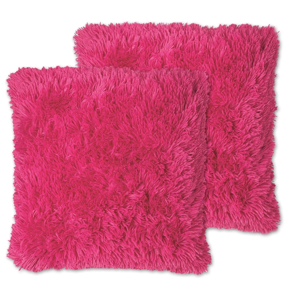 Hot Pink Faux Fur 18" x 18" Throw Pillow Set