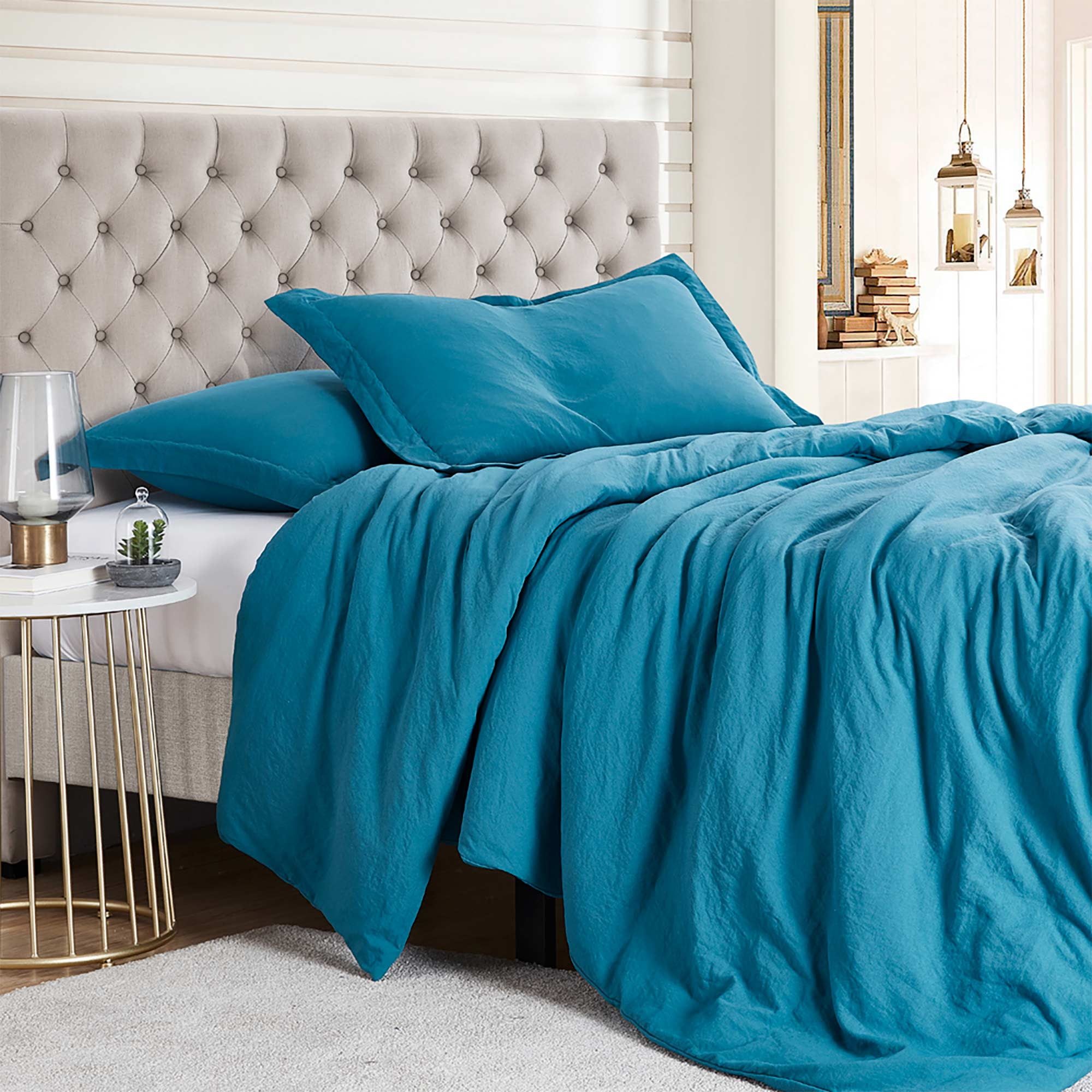 Sweet Home Collection Premium Quality Washed Crinkled Duvet Cover King Teal