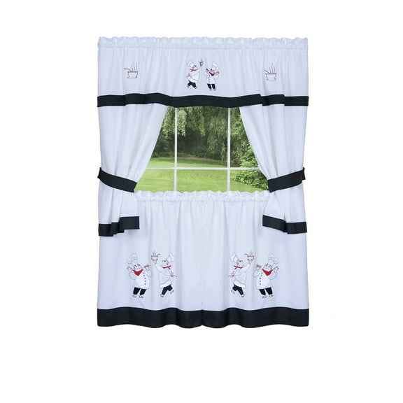 Sweet Home Collection Printed Design (5 Piece) Kitchen Curtain Window Panel Set, 24", Chef