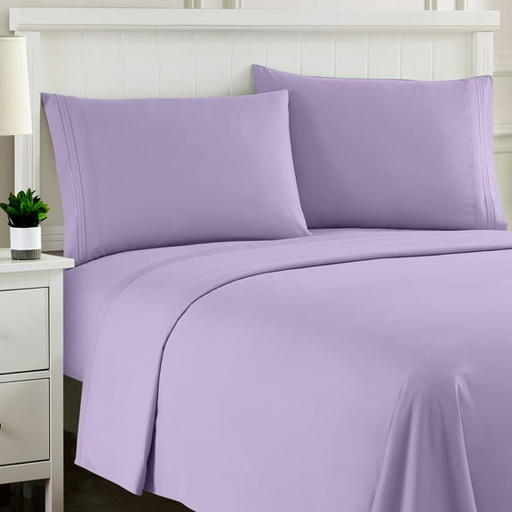 Sweet Home Collection Queen Sheet Sets, Classic 1800 Series Deep Pocket 4 Piece, Luxury Soft Microfiber Bed Sheet Sets, Lavender