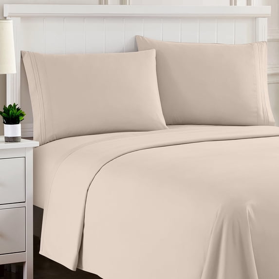 Sweet Home Collection RV Short Queen Sheet Sets, Classic 1800 Series Deep Pocket 4 Piece, Luxury Soft Microfiber Bed Sheet Sets, Beige