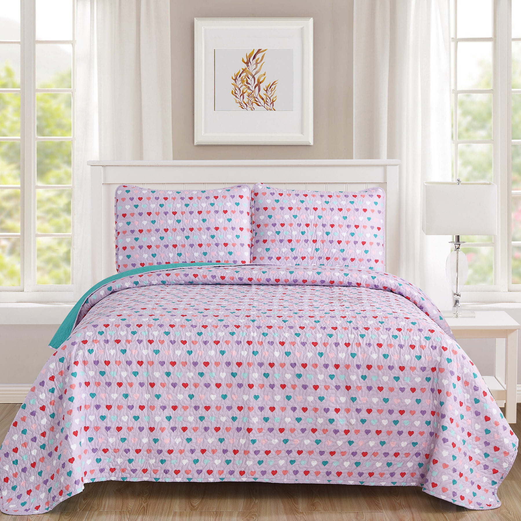 Sweet Home Collection Reversible Kids Hearts Quilt - Walmart.com