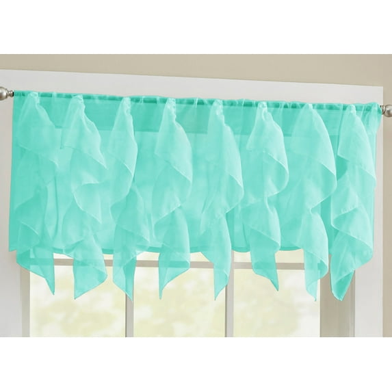 Sweet Home Collection Sea Ruffle Shabby Chic Rod Pocket Sheer Kitchen Valances, 56" x 12"