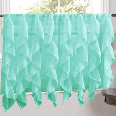 Sweet Home Collection  Sea Vertical Ruffled Waterfall Valance and Curtain Tiers 24" tier pair