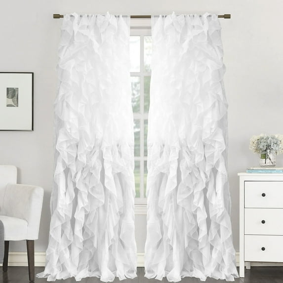 Sweet Home Collection Sheer Voile Waterfall Ruffled Tier 108 Inch Single Curtain Panel - 108" long x 50" wide Grey