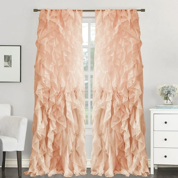 Sweet Home Collection Sheer Voile Waterfall Ruffled Tier 84 Inch Single Curtain Panel - 84" long x 50" wide Spice