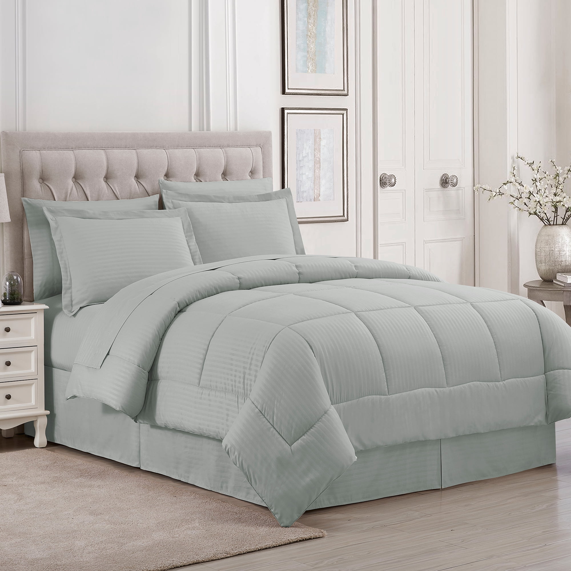 Sweet Home Collection Silver 8 Piece Bed in a Bag Comforter Set with Sheets, Queen
