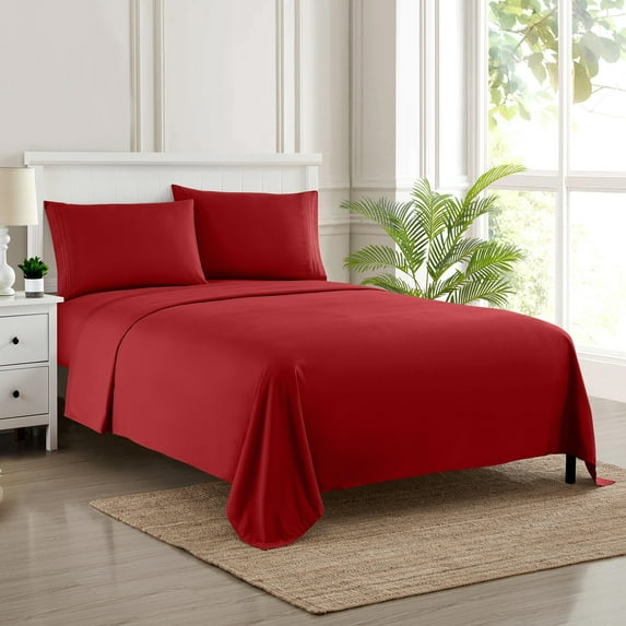 Sweet Home Collection Soft Microfiber 5-piece Split King Bed Sheet Set Red