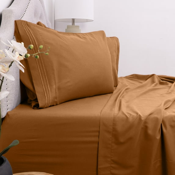 Sweet Home Collection Solid Microfiber Deep Pocket 1800 Thread Count Sheet Sets, King Queen, Brown