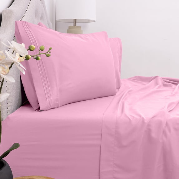 Sweet Home Collection Solid Microfiber Deep Pocket 1800 Thread Count Sheet Sets, King Queen, Pink