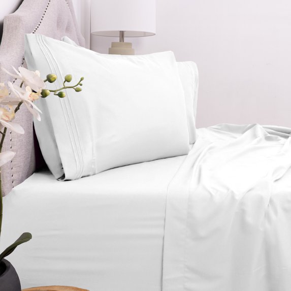 Sweet Home Collection Solid Microfiber Deep Pocket 1800 Thread Count Sheet Sets, King Queen, White