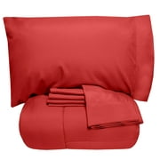 Sweet Home Collection Solid Microfiber Deep Pocket Lightweight Washable Bed-in-a-Bag Sets, Queen, Red, 7-Pieces