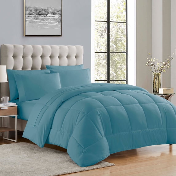 Supreme 7 Piece Bed-In-A-Bag All Season Solid Comforter & Sheet Set, King, Misty Blue