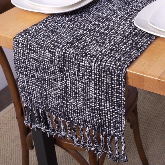 Sweet Home Collection Trends Collection Tone on Tone Cotton Woven 13" x 72" Table Runner Black