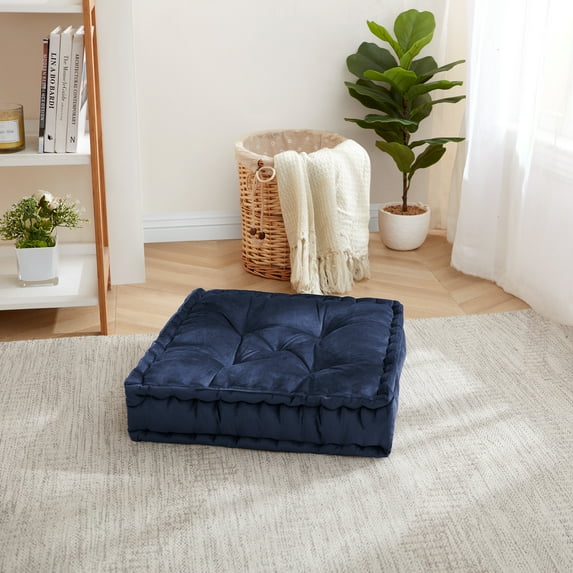Sweet Home Collection Tufted Square Meditation Yoga Floor Pillow, Navy 2 Pack - 20" x 20"