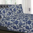 thumbnail image 1 of Sweet Home Collection Tuscany Navy Floral Pattern 4-Piece Bed Count Sheet Set - Queen, 1 of 5
