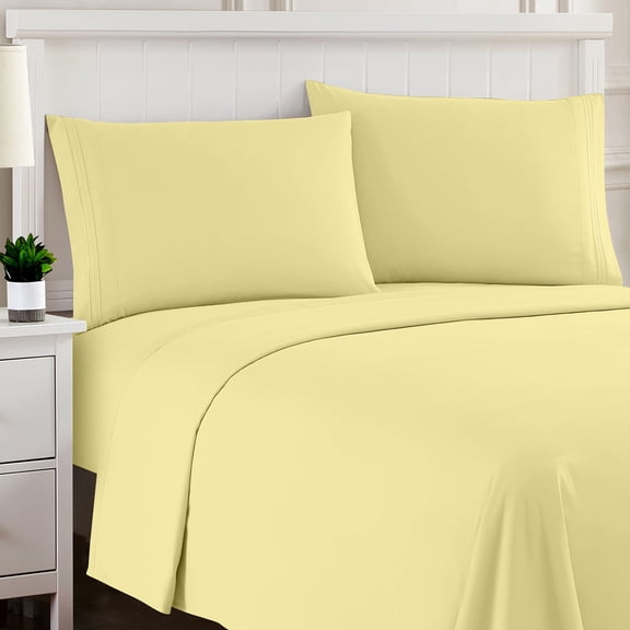Sweet Home Collection Twin Sheet Sets, Classic 1800 Series Deep Pocket 3 Piece, Luxury Soft Microfiber Bed Sheet Sets, Pale Yellow