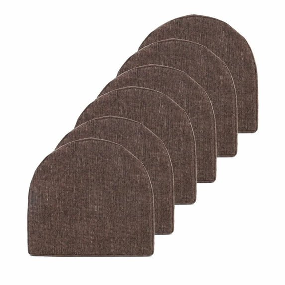 Sweet Home Collection U-Shape Molded Memory Foam Chair Pads With Ties Coffee 6 pack