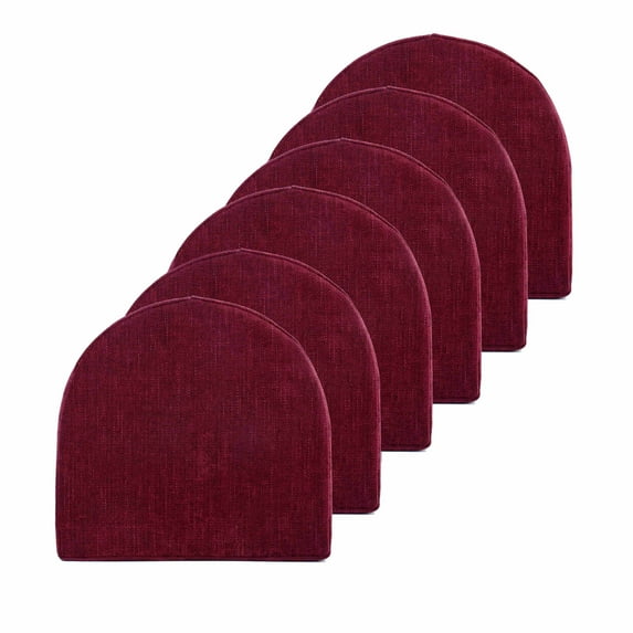 Sweet Home Collection U-Shape Molded Memory Foam Chair Pads With Ties Wine 6 pack