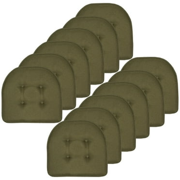 Sweet Home Collection U-Shaped Memory Foam Tufted Non Slip Chair Pads - 12 PK, Army Green