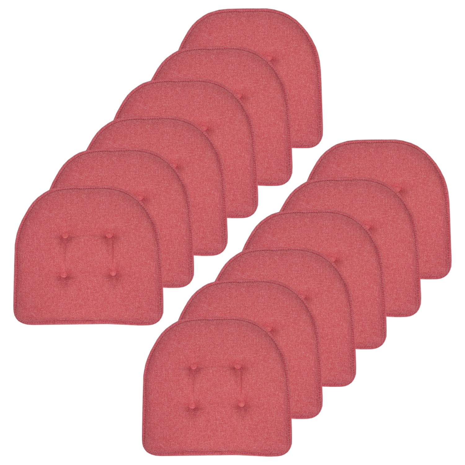 Sweet Home Collection U-Shaped Memory Foam Tufted Non Slip Chair Pads 12 PK, Peach