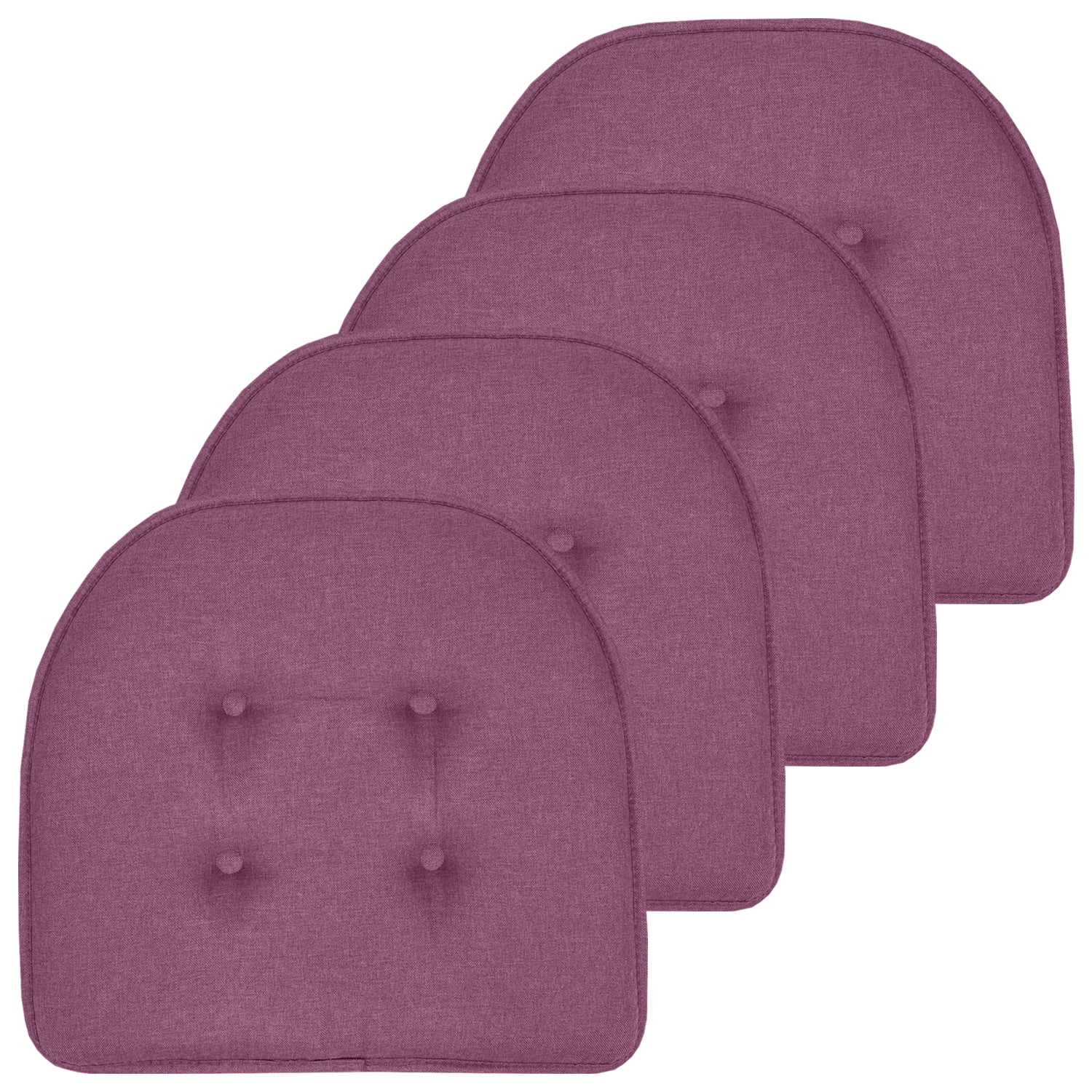 Sweet Home Collection U-Shaped Memory Foam Tufted Non Slip Chair Pads - 4 PK, Purple