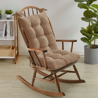 Sweet Home Collection Velvet Ribbed Non Slip Rocking Chair Cushion Set, Taupe, 2 Piece